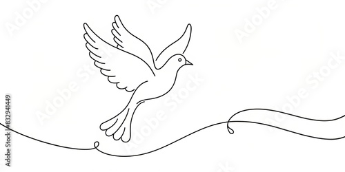 Continuous line drawing of a flying bird photo