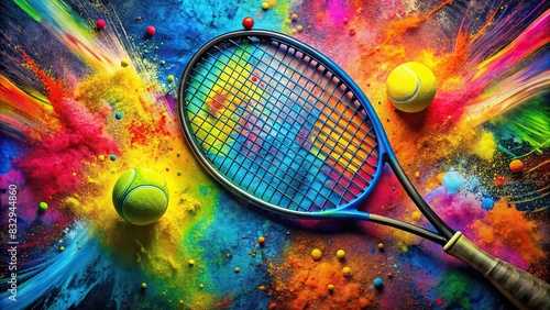 Abstract background of tennis or paddle with ball and paint