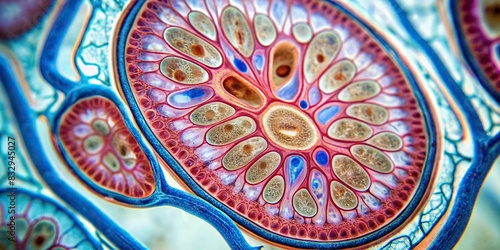 Close-up of a microscope slide showing the intricate details of a nephron structure photo