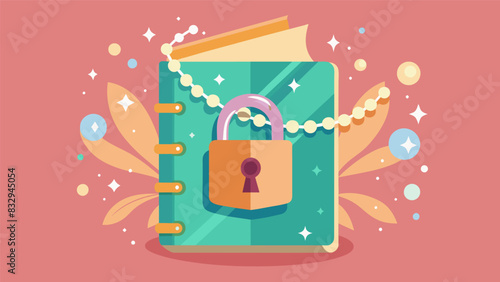 Encrusted with shimmering crystals and pearls a lock on a journal symbolizes the precious and valuable nature of ones personal space and inner world.. Vector illustration