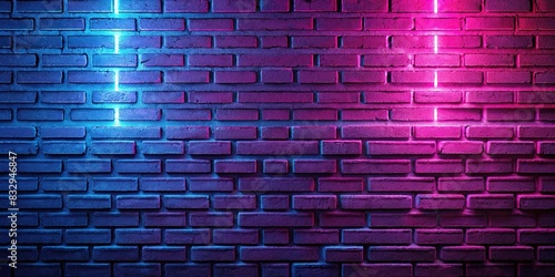 Neon lighting effect on unpainted brick wall background photo