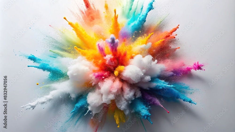 Bright white paint color powder festival explosion burst on isolated white background