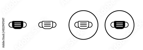 Mask icon vector isolated on white background. Man face with mask icon. Safety breathing masks. Industrial safety N95 mask. Medical mask vector icon.