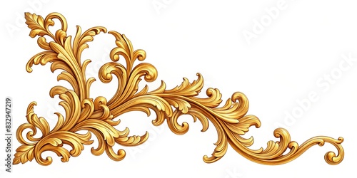 Gold vintage baroque corner ornament with acanthus filigree design for wedding decoration or greeting cards