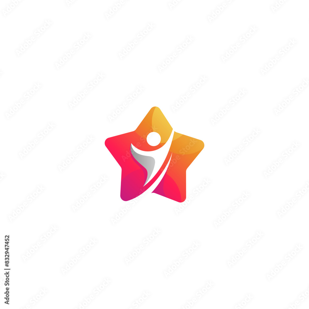 vector logo design of person reaching for the stars with star shape design vector logo design of person reaching for the stars with star shape design