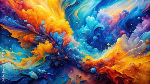 Vibrant abstract painting with blue  orange  purple  and yellow tones