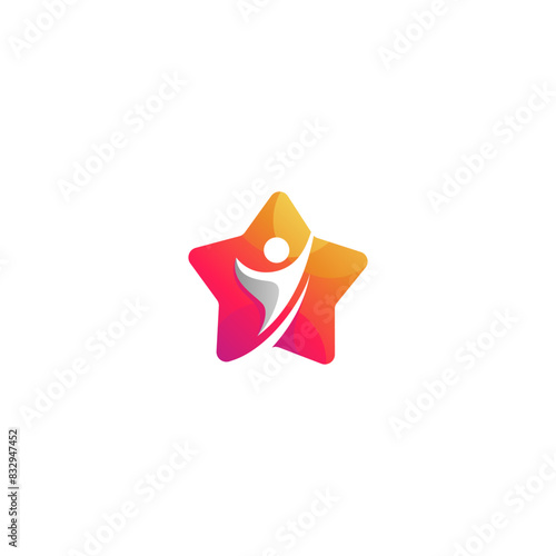 vector logo design of person reaching for the stars with star shape design