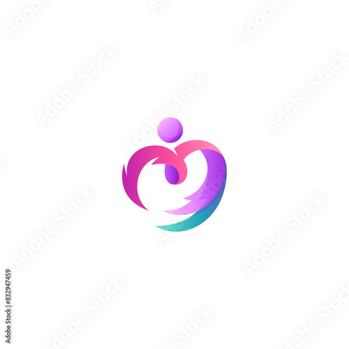 love person care logo in colorful gradient 3d vector design