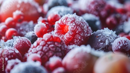 Fototapeta Naklejka Na Ścianę i Meble -  Close up image depicting frozen fruits