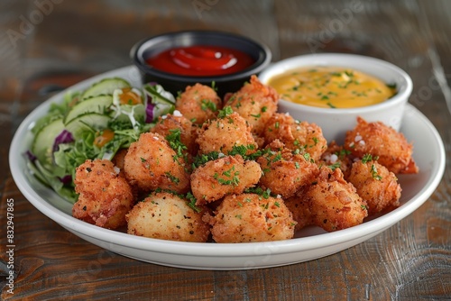 White Plate With Tater Tots and Dipping Sauce