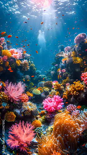 A panoramic view of a nature coral reef  the vastness of the marine ecosystem captured beautifully