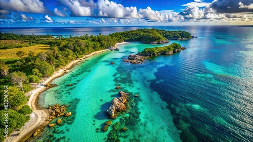 Aerial view of a serene coast with turquoise water