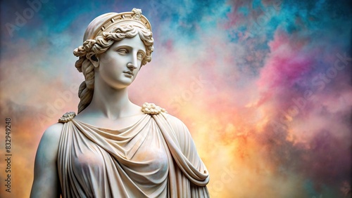 Ancient Greek antique sculpture of a pastel-colored goddess on a background