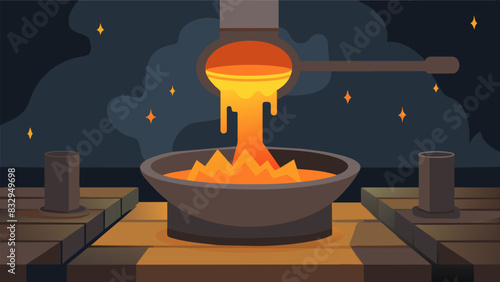 The raw unrefined ore was dumped into the smelting plants furnace where it was transformed into molten metal by the intense heat.. Vector illustration