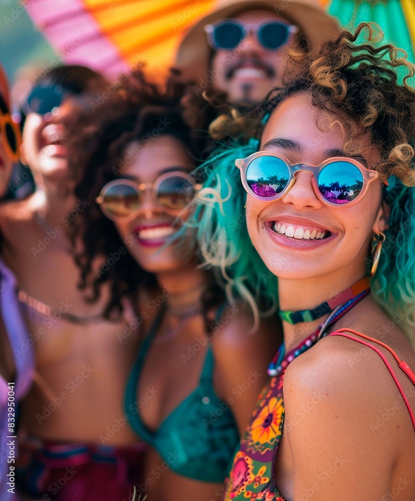 Multiracial group of happy friends having fun and dancing during open air music festival. Multiracial group of happy friends having fun and dancing during open air music festival.