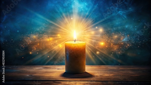 A mystical candle illuminated by divine light in a dark room photo