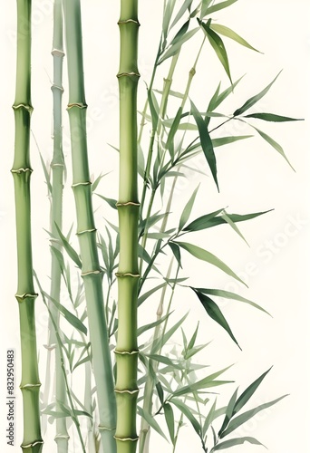 Beautiful Watercolor Bamboo Painting on White Background for Home Decor