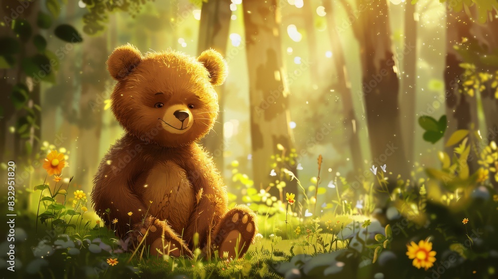 Illustration of cute bear sitting in the forest. Illustration of cute bear sitting in the forest.