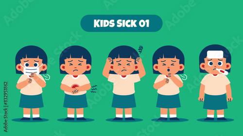 Girl Kid Sick. Various Sick and Ill