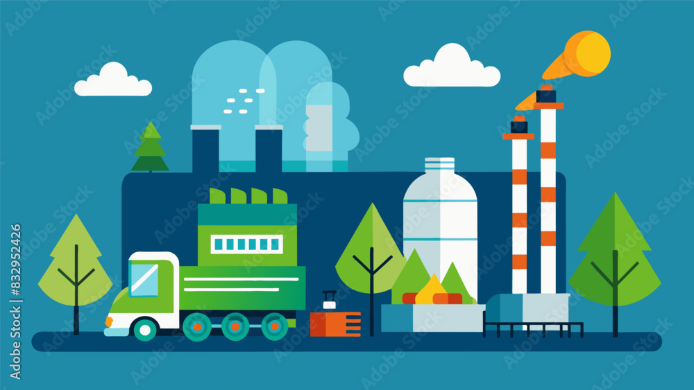 Obraz premium The energy usage of the plant is evident in the staggering amount of fuel and resources being constantly transported in and out of the facility.. Vector illustration