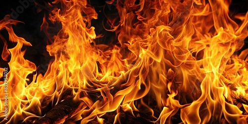 Close up of fiery flames engulfing the darkness