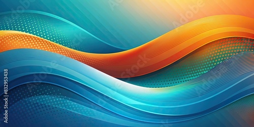 Dynamic abstract background featuring a gradient of blue, tosca, and orange hues photo