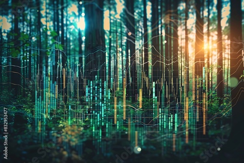 A digital forest where the trees are bar graphs of stock performance © crescent