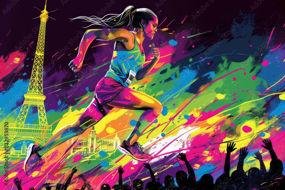 Illustration of woman running in the Paris marathon.