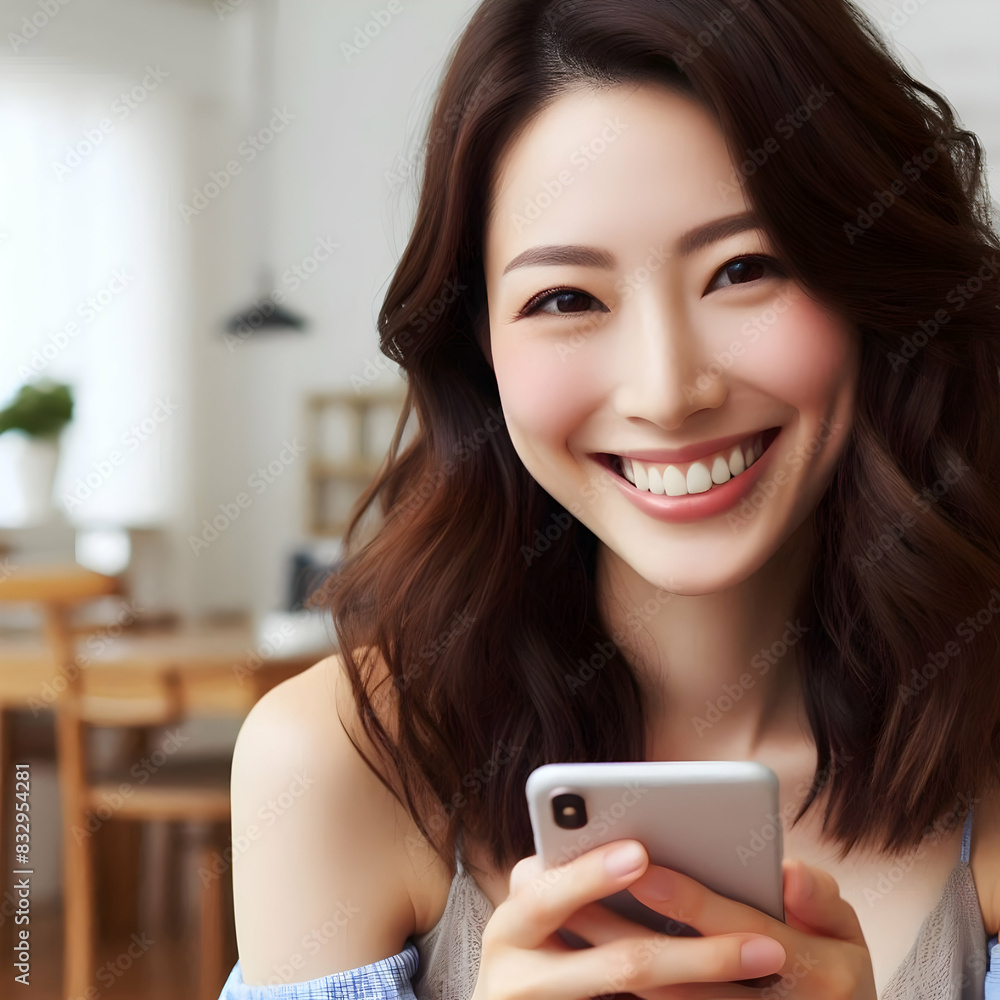 Tech-Savvy and Connected: Smiling Asian Woman Using Smartphone Tech-Savvy and Connected: Smiling Asian Woman Using Smartphone