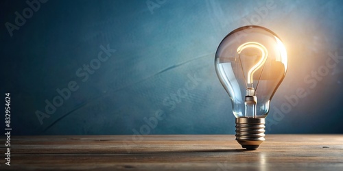 Minimalist stock photo of light bulb and question mark representing concept and creativity photo