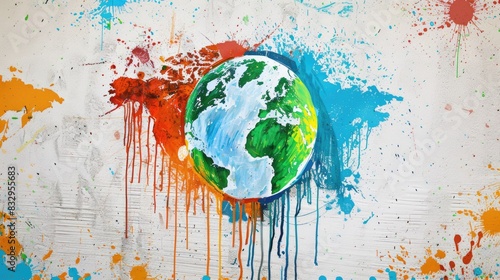 Spray Painted Earth Graffiti Icon on White Background