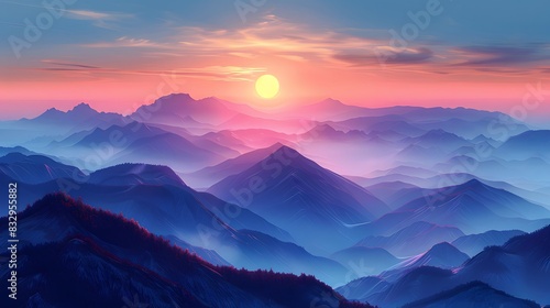 Majestic mountain range tranquil sunset silhouette