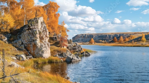 Autumn scenery of Ivanovo lakes in Khakassia photo