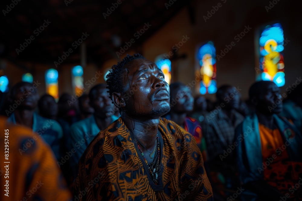 Obraz premium African man praise God in church.