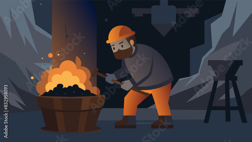 The coal stoker worked diligently in the shadows his face obscured by a layer of coal dust but his importance in keeping the furnace burning bright. Vector illustration