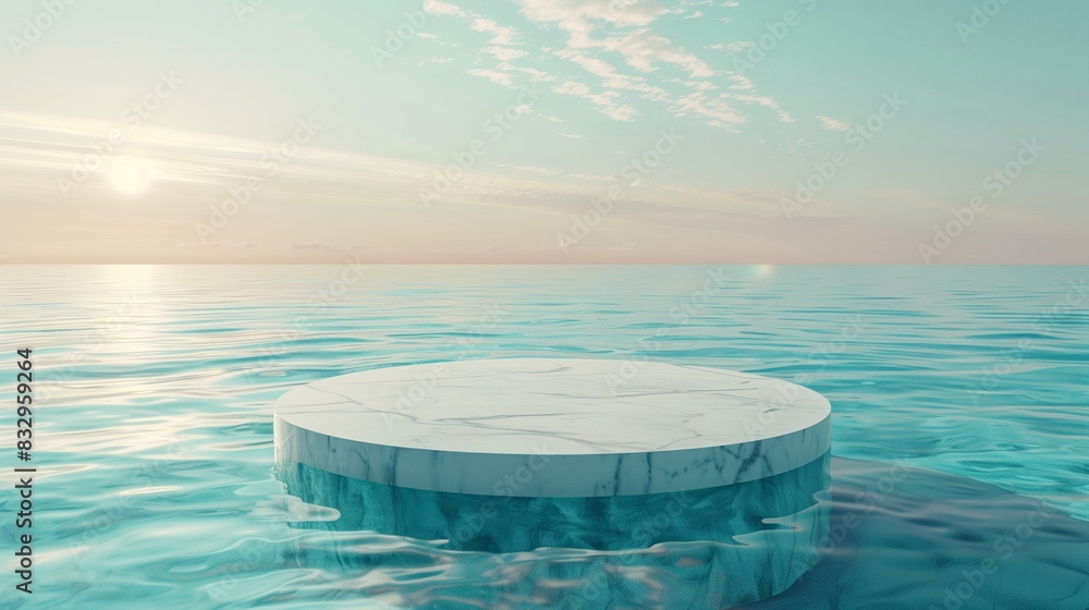 Serene Sunrise Over Turquoise Ocean With Marble Platform, Atmospheric Seascape Featuring Ethereal Sky And Gentle Waves, Zen Coastal Design For Tranquility, Meditation, And Spa Themes Serene Sunrise Over Turquoise Ocean With Marble Platform, Atmospheric Seascape Featuring Ethereal Sky And Gentle Waves, Zen Coastal Design For Tranquility, Meditation, And Spa Themes