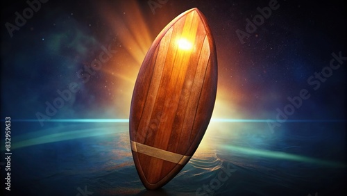 Vintage wooden fishboard surfboard isolated on white background with clipping path, with a retro style and glow effect photo