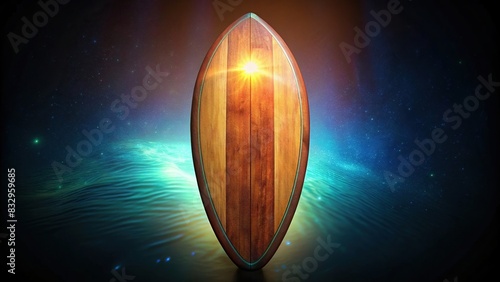Vintage wooden fishboard surfboard isolated on white background with clipping path, with a retro style and glow effect photo