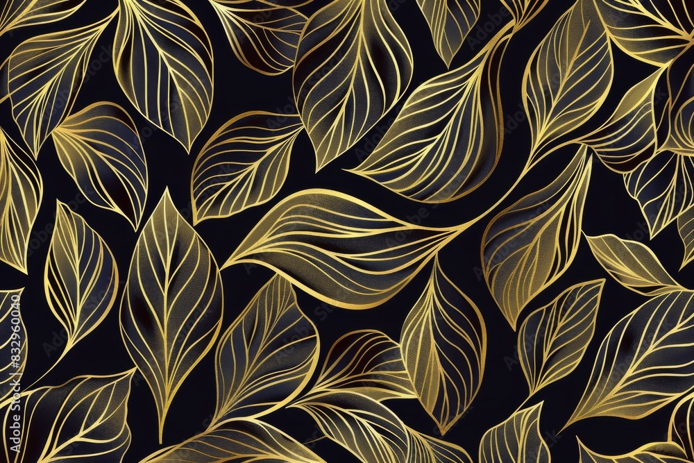 Golden leaves art deco pattern. Golden leaves art deco pattern.
