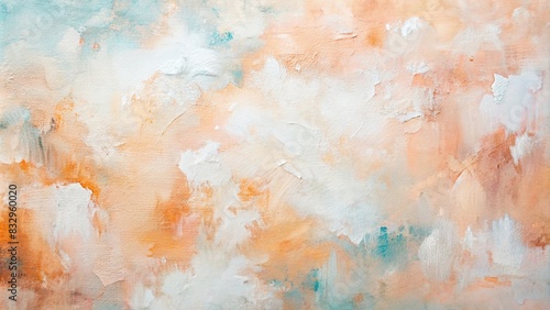 Abstract acrylic painting in white peach tones on a pastel background photo
