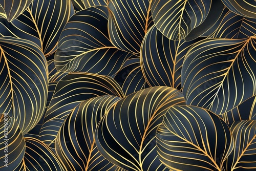 Golden leaves art deco pattern.