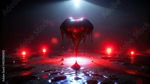 Blood dripping on a white surface with a glowing effect photo