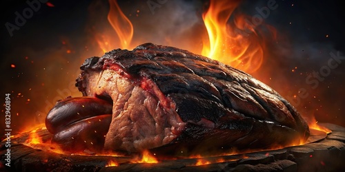 Deliciously smoked brisket BBQ with a beautiful glow, perfect for food photography or advertisements photo