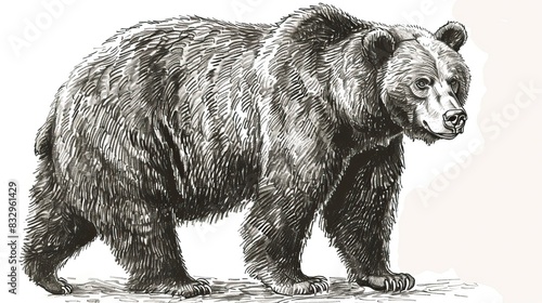 Brown bear illustration  drawing  engraving  ink  line art  vector