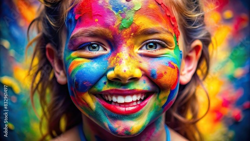 Vibrant image of a cheerful girl with a painted face