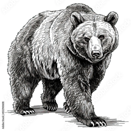 Brown bear illustration, drawing, engraving, ink, line art, vector