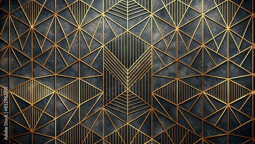 Abstract golden geometric lines on dark background mural wallpaper