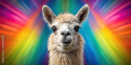 Funny cartoon alpaca llama with a silly expression on a colorful background photo
