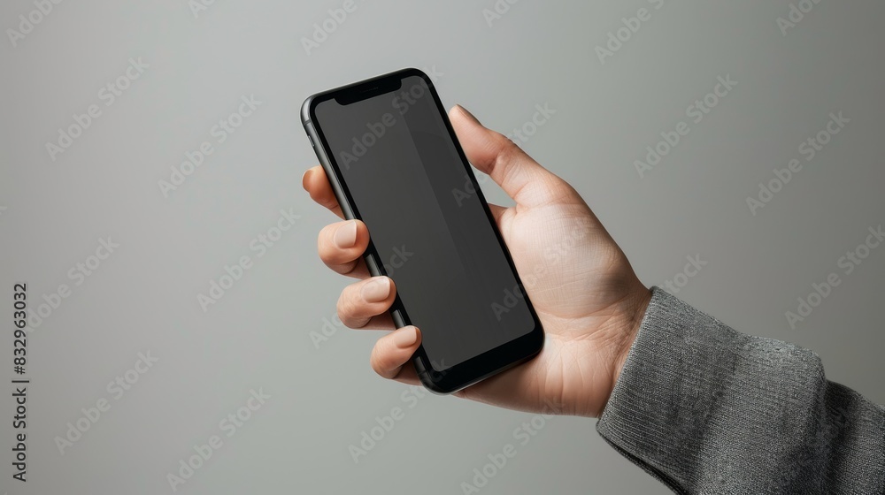 Hand holding smart phone Mockup and screen Transparent and Clipping Path isolated for Infographic Business web site design app