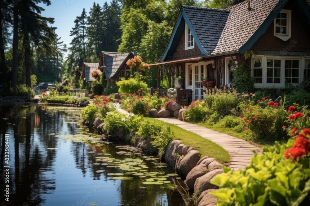 Obraz premium Summer cottages - Generative AI